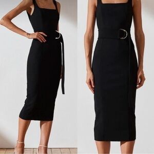 Shona Joy Davis Belted Midi Dress in Black